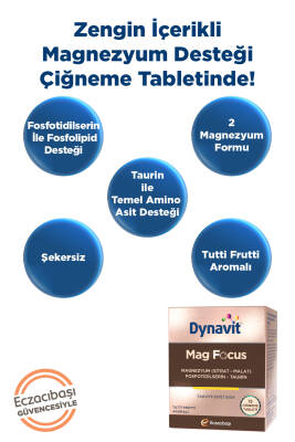 Dynavit Mag Focus 15 Çiğneme Tab - Magnezyum Malat & Sitrat, Fosfotidilserin, B6 & B12 Vitamini - Odaklanma - 3