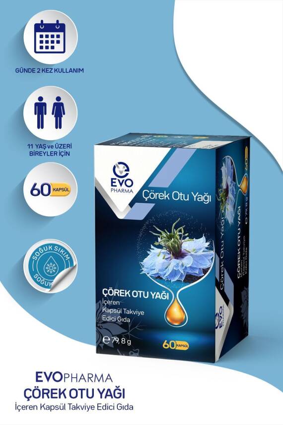 EVOPHARMA Çörek Otu Yağı İçeren Kapsül Takviye Edici Gıda 60 Kapsül - 1