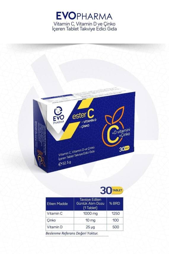 Evo Pharma Vitamin C + D + Çinko 30 Tablet - 3
