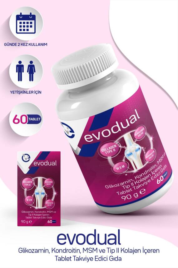 EVOPHARMA EVODUAL (Glikozamin, Kondroitin, MSM ve T İP II Kollajen İçeren Tablet Takviye Edici Gıda) - 1