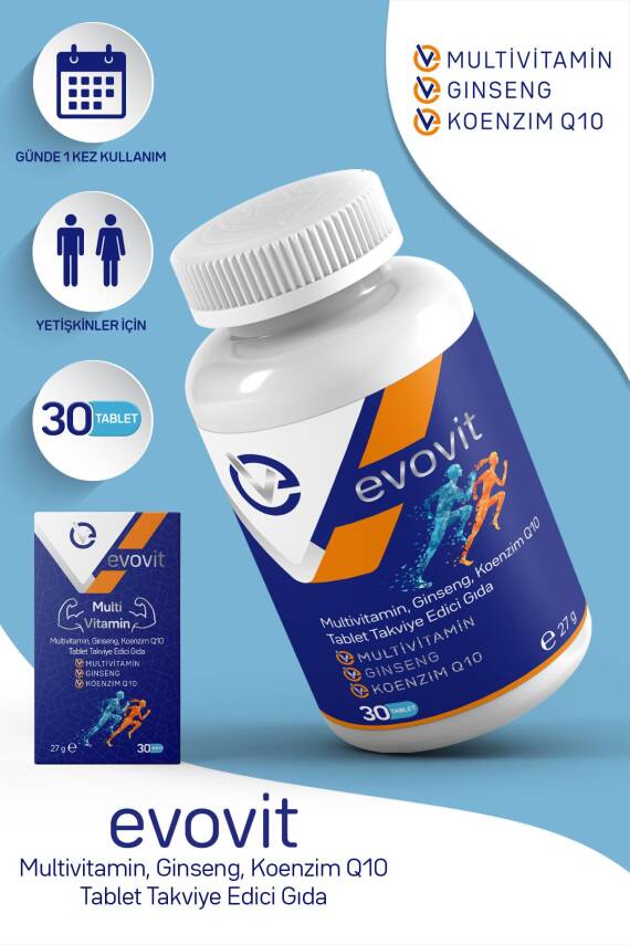 EVOPHARMA Evovit Multivitamin Ginseng Koenzim Q10 Takviye Edici Gıda 30 Tablet - 1