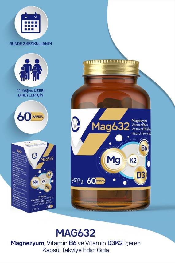 EVOPHARMA Magnezyum Mag632, Vitamin B6 Ve Vitamin D3k2 Içeren Kapsül Takviye Edici Gıda - 1
