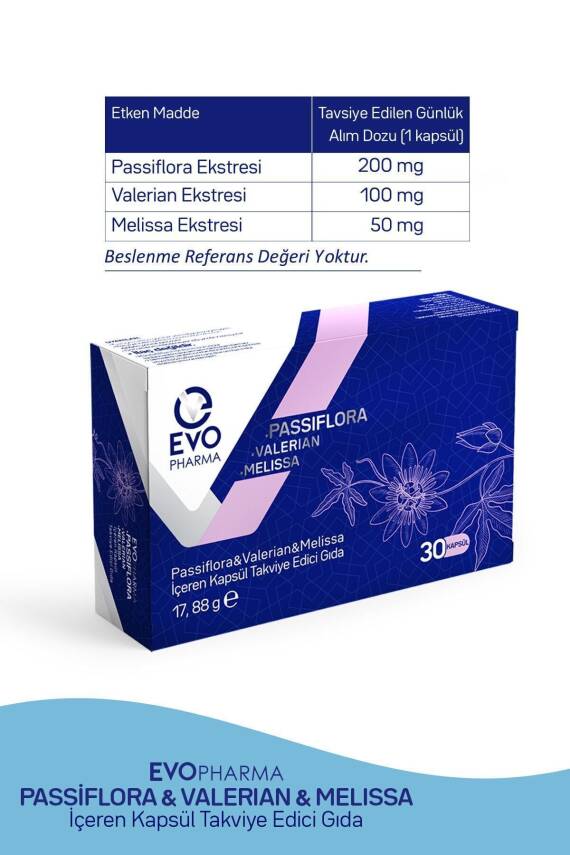 EVOPHARMA Passıflora & Valerian & Melissa İçeren Takviye Edici Gıda 30 Kapsül - 3