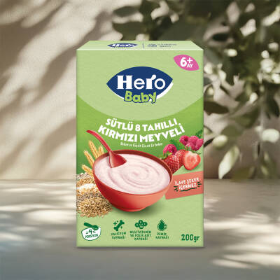 Hero Baby Kaşık Maması 200gr Sütlü Kırmızı Meyveli 8 Tahıllı - HERO BABY