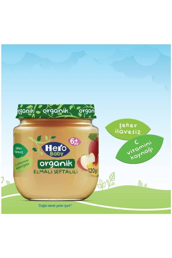 Hero Baby Organik Elma Şeftali Kavanoz Maması 120 gr - 6