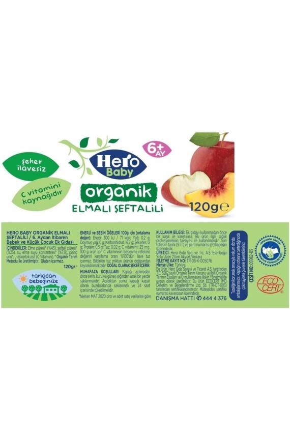 Hero Baby Organik Elma Şeftali Kavanoz Maması 120 gr - 7