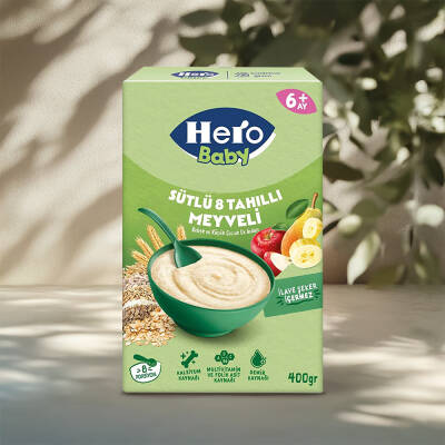 Hero Baby Sütlü Meyveli 8 Tahıllı Kaşık Maması 400 gr - HERO BABY
