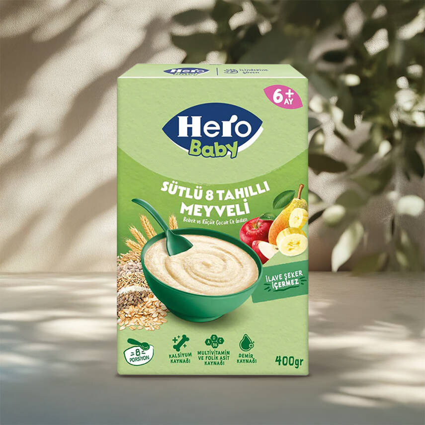 Hero Baby Sütlü Meyveli 8 Tahıllı Kaşık Maması 400 gr - 1