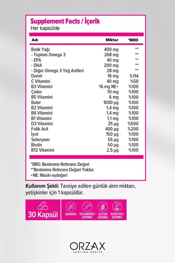 Ocean Mummy Multivitamin Multimineral D3 Vitamin 1000 IU 30 Kapsül Takviye Edici Gıda - 6