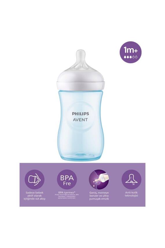 Philips Avent Doğal Tepkili Pp Mavi Biberon 260ml 1 Ay Scy903/21 - 1
